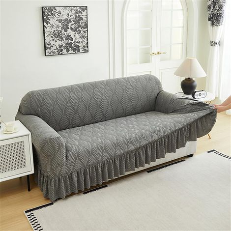 Hochelastischer, gerüschter Sofabezug für L-förmige Sofas und Ecksofas (Grau, 3-Sitzer) (1/5)