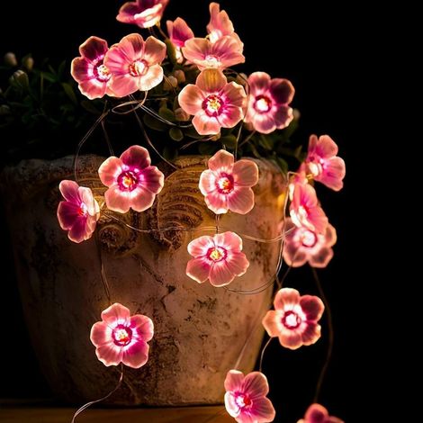 Guirlande lumineuse rose en forme de fleur de cerisier pour chambre à coucher, prise USB et piles 4 m 40 LED mignonnes décorations à suspendre pour anniversaire, mariage, Noël, Pâques (1/5)