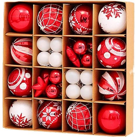 Surtido de adornos navideños rojos y blancos (42 piezas), 6 cm, irrompibles y brillantes. Decoración navideña. (1/5)