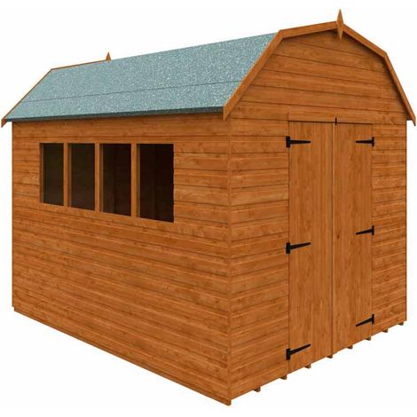 10 x 8 Feet Barn 12mm Shed - Solid Wood/Softwood/Pine - L295 x W235 x H261.3 cm - Burnt Orange