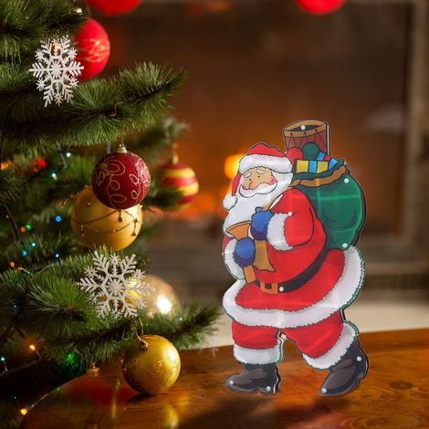 Dekorative LED-Weihnachtslichterketten, Fenstergirlanden mit Saugnäpfen, Weihnachtsszenen-Dekorationen mit gemaltem Weihnachtsmann, batteriebetrieben, festliche Lichterketten, Weihnachtsbeleuchtung. (1/5)