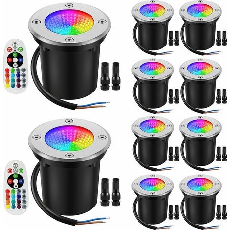 Lumières de paysage basse tension 10W RGBW LED blanc chaud éclairage de paysage de puits télécommande IP67 étanche extérieur 12V-24V lumières de sol de pont de voieUn paquet de 2