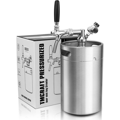 Mini fût Growler - 8 l - Système de tonneau à pression en acier inoxydable avec robinet réglable - Peut conserver les boissons fraîches et gazeuses pour les brasseries maison (1/5)