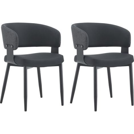 Set di 2 sedie da pranzo in ecopelle con braccioli e schienale, gambe in metallo, nero (1/5)