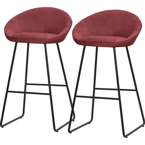 ML-Design Set di 2 Sgabelli da Bar Rosso, Rivestimento in Tessuto, 75 cm, con Struttura in Metallo, Schienale Curvo, Poggiapiedi, Poltrone Ergonomiche da Bar, Sedie Alte da Cucina Bistrot o Bancone