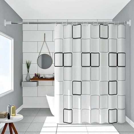 Black and White Checkered Shower Curtain, Suitable for Bathtubs, Waterproof, Mildew Proof and Washable, with Hooks, 180cm x 220cm (1/4)