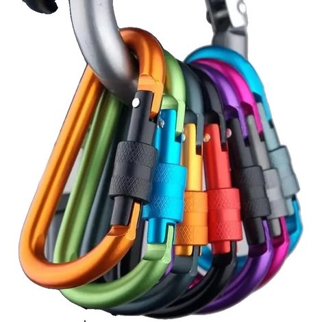Moschettoni, in alluminio leggero, con chiusura a vite sicura, 6, colore casuale-a (1/2)