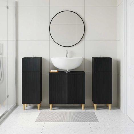vidaXL 3 Piece Bathroom Cabinet Set ARNHEM Black Engineered Wood (1/5)