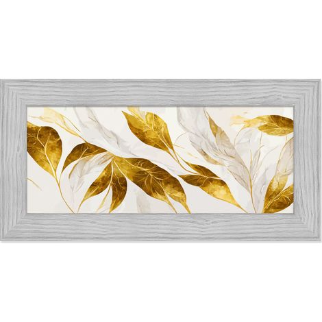 Lupia - Quadro moderno, per soggiorno camera da letto, con cornice BOSTON colore GREY, 28x57 cm, GOLDEN LEAVES stampa su pannello in legno, stile naturale (1/4)