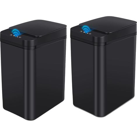 Poubelle à capteur automatique, fonctionnement sans contact, contrôle des odeurs, Noir x2 (1/2)