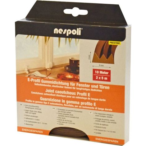 Nespoli Fenster- und Türdichtung mit E-Profil je 5 m, 9 x 4 mm, braun, 2 Stück Profil