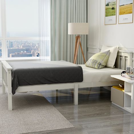 Holzbett Einzelbett aus Bettgestell mit Lattenrost Holzbett mit Kopfteil - 90 x 200 cm Massivholz Kinderbett Jugendbett Kiefer massiv Weiß Weiß-A-90x200 OKWISH