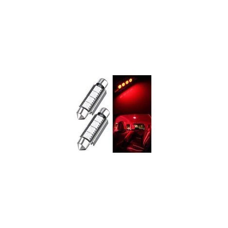2 x AMPOULES C10W - 4 SMD anti-erreur 24V - Navette 42mm - Rouge