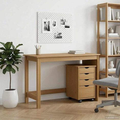 vidaXL Ensemble bureau et armoire 2 pc Brun Miel Bois de pin massif (1/5)
