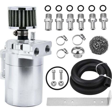 Boîte de récupération d'huile à déflecteur, boîte de récupération de séparateur d'huile avec filtre de reniflard 300 ml universel en aluminium-DOU