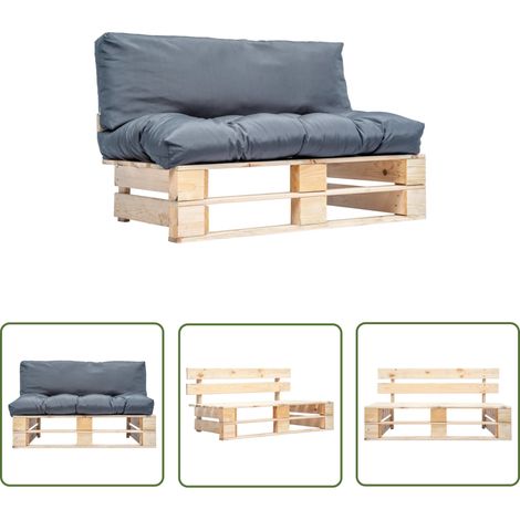 The Living Store Outdoor-Sofa Paletten mit Kissen in Grau Kiefernholz - Gartensofa - Holz Sofa - Palettenmöbel - Gartenmöbeln - Lounge Möbel (1/5)