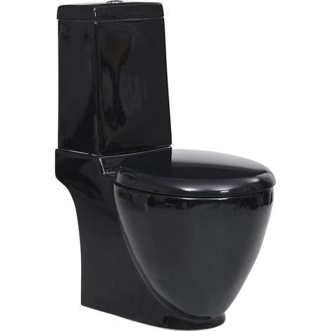 Wc tondo in ceramica con doppio scarico e flusso d'acqua fondo nero 020003561