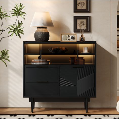 Mobile da bagno 80 cm con LED 16 colori, ante in vetro, nero DESVIAE (1/5)