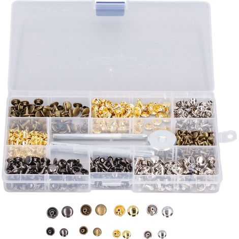 Lot de 240 rivets cuir double capuchon tubulaire sans nickel 6mm 8mm or bronze argent gris avec outils pose coffret DIY (1/5)