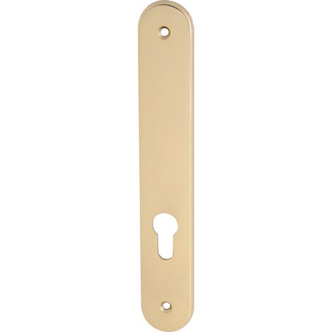 Heracles – Plaque pour porte en laiton poli 234mm – Coins arrondis – Entraxe serrure 195mm – Installation clé I ou oval