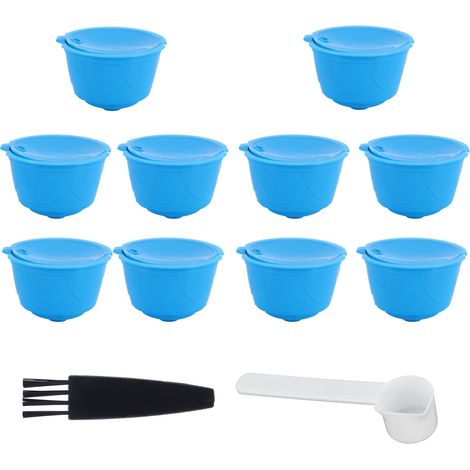 Wiederbefüllbare Filterkaffeekapseln für DOLCE GUSTO Maschinen, Packung mit 10 blauen Kapseln + Löffel + Bürste (1/5)
