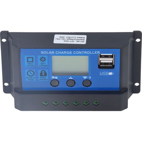 Contrôleur de chargeur solaire LCD identifie automatiquement 5V deux ports USB intelligents (20A, 12V, 24V). (1/5)