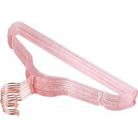 Lot de 10 cintres en plastique de 40 cm, à paillettes transparentes et sans coutures, pour penderie ou dressing. Couleur : rouge pailleté.