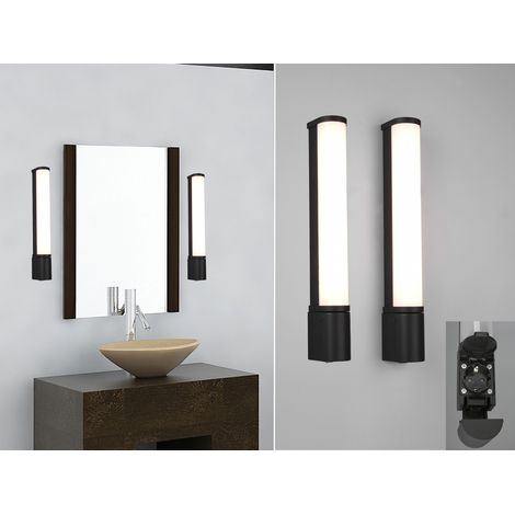 LED Bad Wandleuchten 2er Set mit Steckdose Schwarz - Spiegelleuchten, B: 41,5cm (1/5)