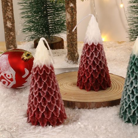 [Bijou de Noël] + [Bougie Éco-responsable] + [Arbre enneigé] Bougie parfumée sapin en wax végétal 4.5x4.5x10cm vert rouge (1/5)