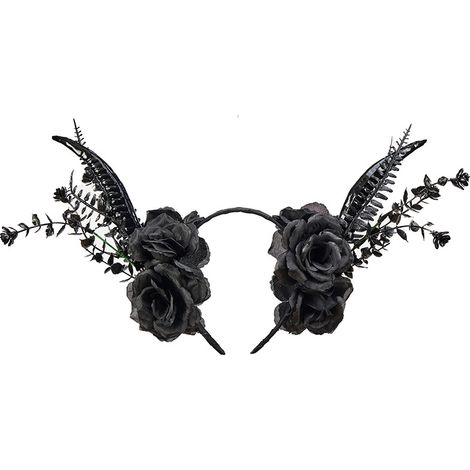 Devil Antelope Horn Rose Headband Halloween Cosplay Gothic Lolita Headwear Retro Realistic Leaf Hair Accessory (1/5)