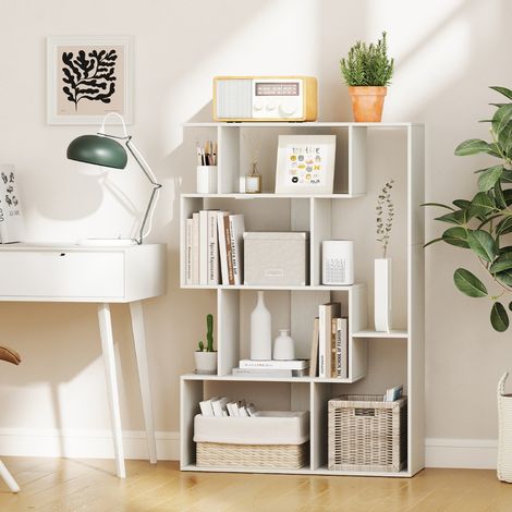 Bibliothèque Géométrique à Dos Ouvert Grande Bibliothèque à 6 Cubes avec Kits Anti-basculement Étagère de Rangement Autoportante Blanc (1/3)