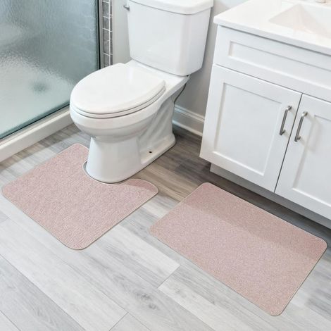 Ensemble de deux tapis de bain ultra-fins (beige, 43 x 69 cm + 51 x 61 cm), absorbants, à séchage rapide, antidérapants et lavables en machine. (1/5)