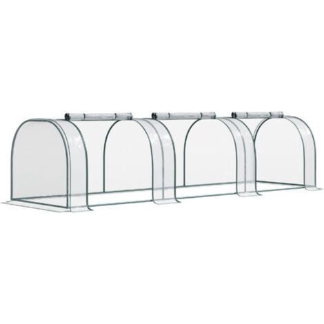 Mini Serre de Jardin mini serre tunnel serre à tomates 3,5L x 1l x 0,8H m Acier PVC Haute densité Anti-UV 3 fenêtres avec Zip enroulables Vert et Transparent