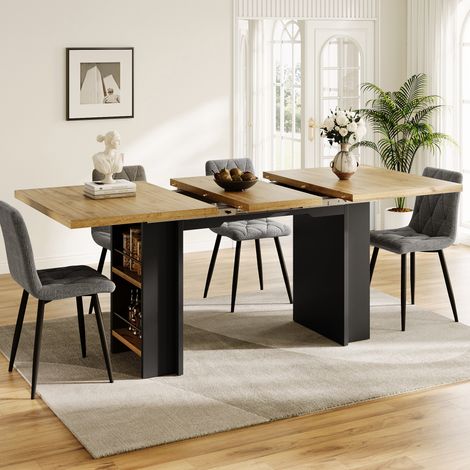 Table à manger télescopique (120-160×80cm), table avec étagères, table de cuisine, table extensible, extensible de 120 à 160 cm à l’aide de plateaux d’extension internes, pour cuisine et salon, couleu (1/5)