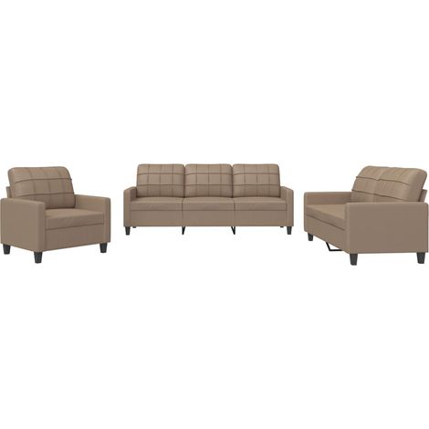 vidaXL 3-teilige Sofa-Garnitur mit Kissen Cappuccino Kunstleder