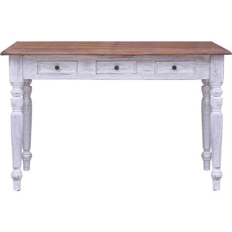 Maison Exclusive - Scrivania con Cassetti Bianca 117x57x75 cm Massello di Mogano (1/5)