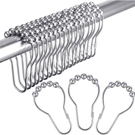 BEBUSINGOTO 12 anillas de ducha de acero inoxidable de 70 x 40 mm, ganchos deslizantes para cortinas de ducha (plateados) (1/5)