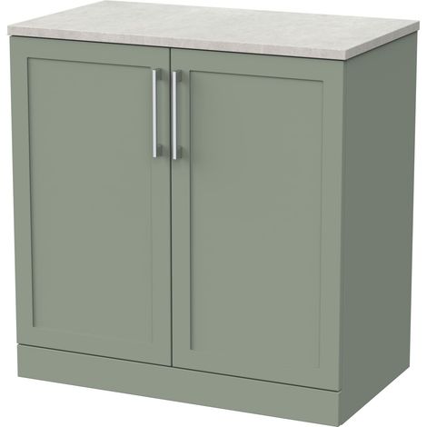 Stonnall Traditional Floor Standing 2 Door Vanity Unit with White Sparkle Laminate Worktop, 800mm, Reed Green