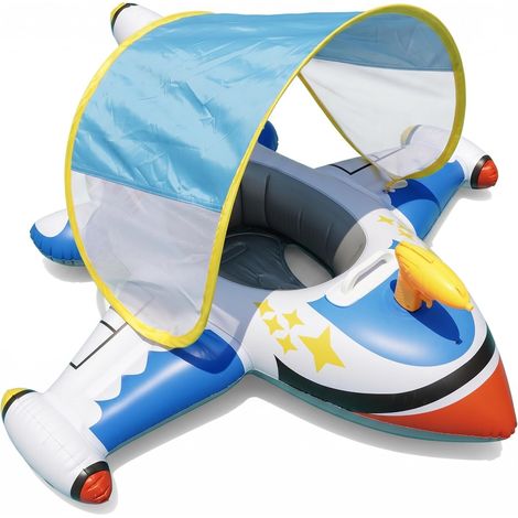 Flotador de natación para bebés con toldo, flotador de piscina de PVC grueso para bebés, asiento de avión inflable con pistola de agua para niños de 1 a 6 años. (1/4)