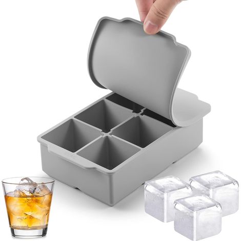 Große Eiswürfelschale mit Deckel, stapelbare große quadratische Eiswürfelform aus Silikon für Whisky-Cocktails, Bourbon-Suppen, gefrorene Leckereien, einfaches Herausnehmen, BPA-frei (1/5)