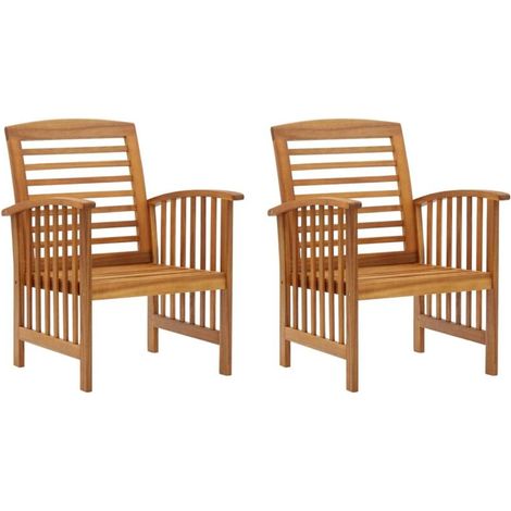 – Lot de 2 chaises de jardin en bois d'acacia massif – Finition à l'huile – Dimensions 59x67x83 cm – Hauteur d'assise 34 cm (1/5)
