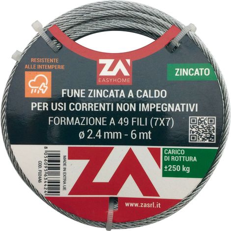 1PZ CAVETTO ACCIAIO ZINCATO ANTIGIRO 133F DIAM.4 MT 25