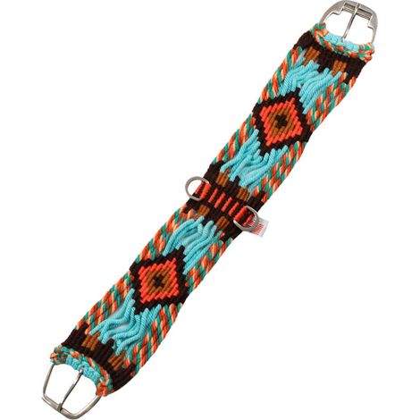 30" =75 cm, mulricolor: Sottopancia western intrecciato a mano in corda resistente con motivi geometrici e fibbie in acciaio