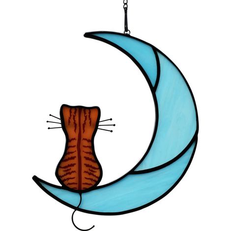 Guirlande Suspendue Chat Dormant Sur Lune - Décoration Fenêtre Acrylique - Pour Intérieur Jardin Voiture - 1 Pièce (1/5)