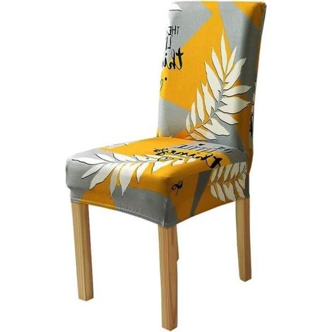 Housses de chaise de salle à manger gris jaune feuille housses de chaise de salle à manger ensemble de 6 Spandex extensible doux (1/4)