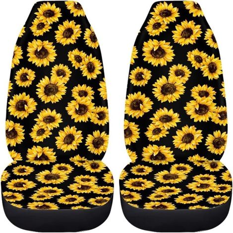Set mit 2 Autositzbezügen für die Vordersitze – Abstraktes Muster – Schwarze Sonnenblume – Universelle Passform