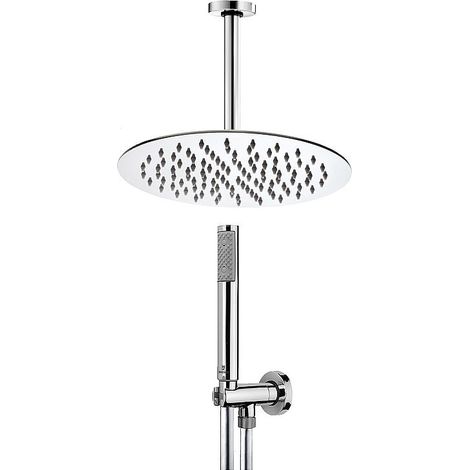 Kit promotion douche:tete de douche ronde, 250mm, tube fix. plafond 200mm, douchette, flex.