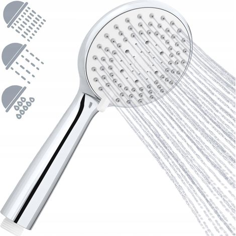 Soffione doccia a 3 funzioni, cromo bianco, frontale anticalcare (1/5)