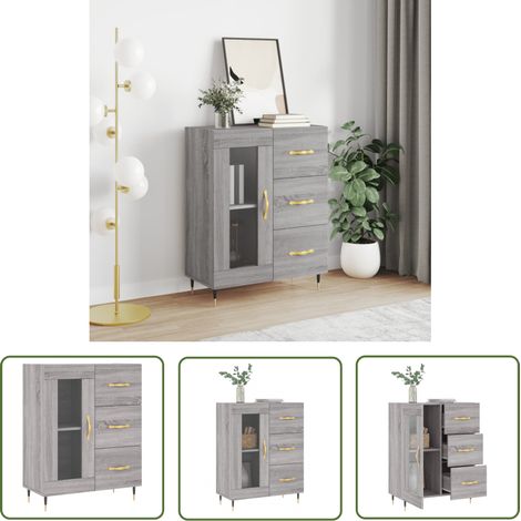 The Living Store Buffet sonoma gris 69,5x34x90 cm bois d'ingénierie - Buffet - Meuble De Rangement - Commode - Mobilier - Décoration Intérieure (1/5)