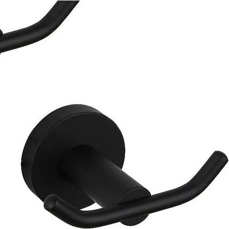 Porte-manteau noir mat pour salle de bain SUS 304 en acier inoxydable double couche porte-serviettes/peignoirs, 2 pièces (1/5)